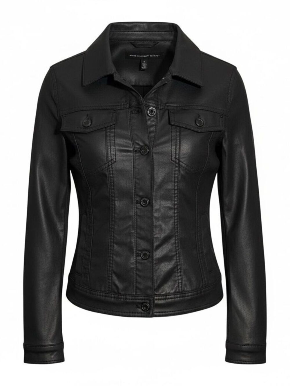 WHITE HOUSE BLACK MARKET Womens (12) Black Coated Trucker Jacket Button-Up